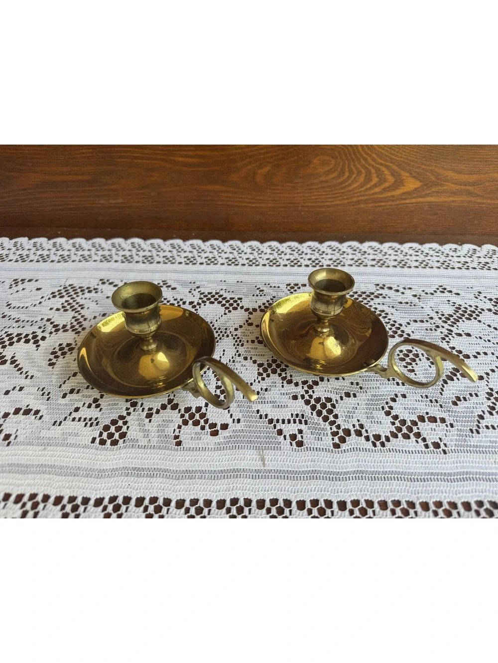 Pair of Vintage Brass Chamberstick Candle Holders